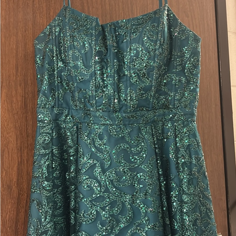 Blondie Nites Strapless Teal Sequin Dress